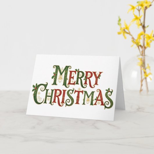 Elegant Vintage Merry Christmas Calligraphy  カード (黄色い花)