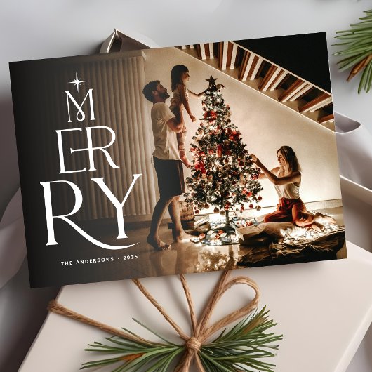 Elegant Vintage Merry Christmas Photo Red  シーズンカード