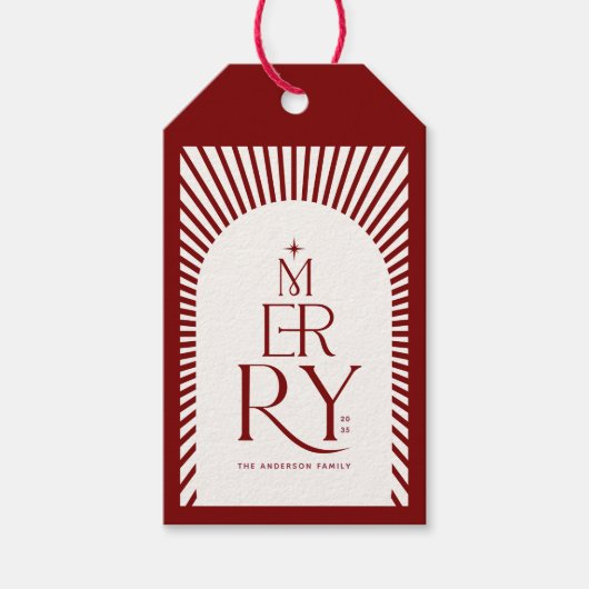 Elegant Vintage Merry Christmas Red and White ギフトタグ (正面)
