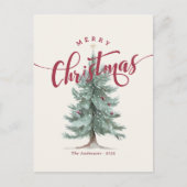Elegant Vintage Merry Christmas Script Rustic Tree シーズンポストカード (正面)