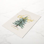 Elegant Vintage Merry Christmas Script Rustic Tree 箔シーズンカード (回転した状態)