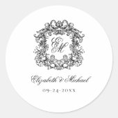 Elegant Vintage Monogram Crest Wedding ラウンドシール (正面)