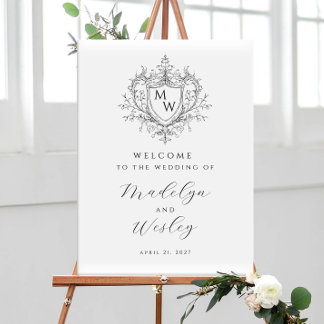 Elegant Vintage Monogram Crest Wedding Welcome ポスター