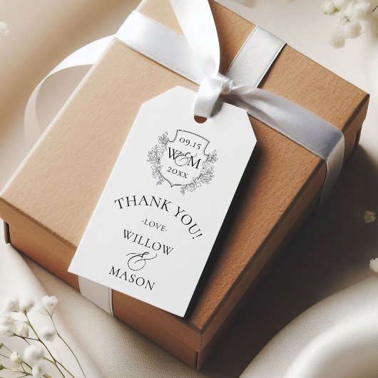 Elegant Vintage Monogram Wedding Thank You  ギフトタグ