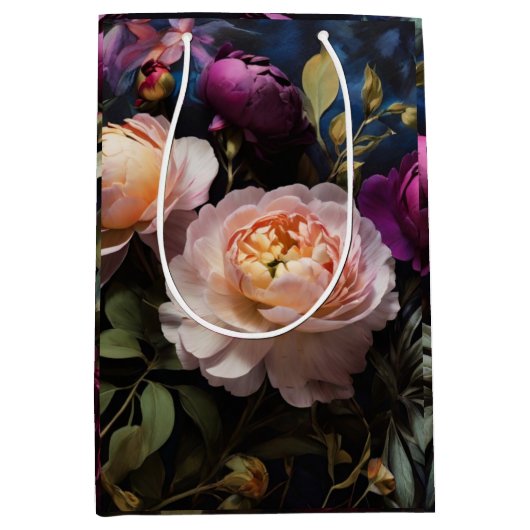 Elegant vintage moody floral painting ミディアムペーパーバッグ (正面)