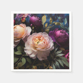 Elegant vintage moody pink magenta floral painting スタンダードカクテルナプキン