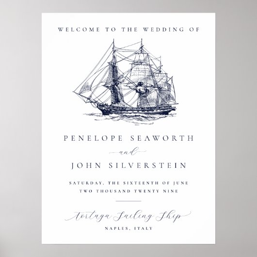 Elegant Vintage Nautical Ship Destination Wedding ポスター (正面)