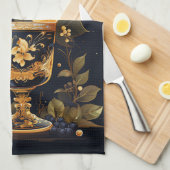 Elegant Vintage Navy Blue and Gold Christmas  キッチンタオル (四つ折り)