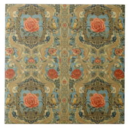 Elegant Vintage Nouveau Floral Birds タイル