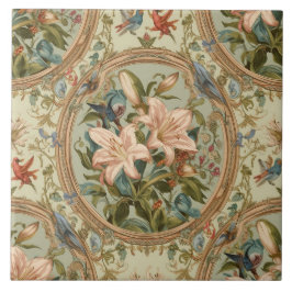 Elegant Vintage Nouveau Floral Birds タイル