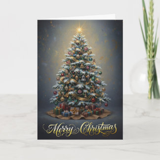 Elegant Vintage Oil Painting Christmas Tree Art カード
