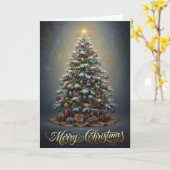 Elegant Vintage Oil Painting Christmas Tree Art カード (黄色い花)