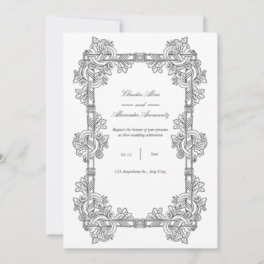 Elegant Vintage Ornate Frame Wedding Invitation 招待状 (正面)