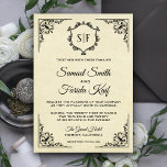 Elegant Vintage Ornate Monogram Wedding Invitation 招待状<br><div class="desc">Amaze your guests with this vintage style wedding invitation featuring an elegant black ornate border and beautiful monogram against a vintage parchment background. Simply add your event details on this easy-to-use template to make it a one-of-a-kind invitation. Flip the card over to reveal a beautiful pattern on the back of...</div>