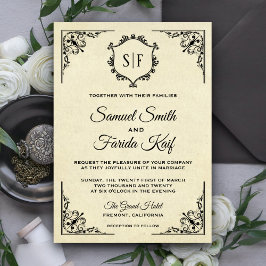 Elegant Vintage Ornate Monogram Wedding Invitation 招待状