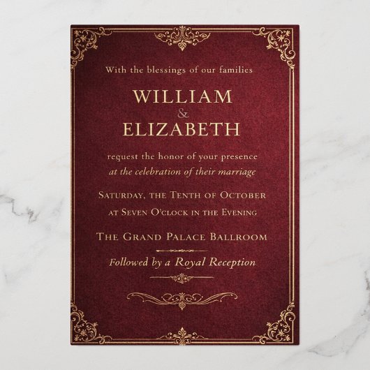 Elegant Vintage Palace Wedding Invite 箔招待状 (正面)