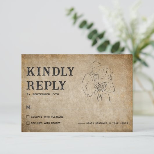 Elegant Vintage Parchment Wedding RSVP Card (スタンド正面)