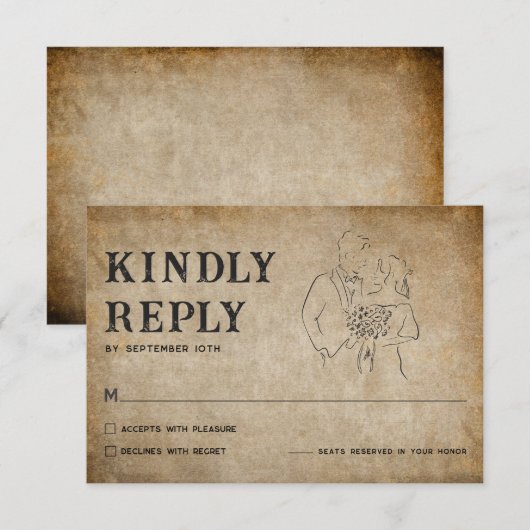 Elegant Vintage Parchment Wedding RSVP Card (正面/裏面)