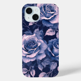 Elegant Vintage Pastel Blue Purple Roses iPhone 15ケース