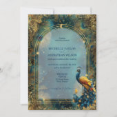 Elegant Vintage Peacock Feather Enchanted Forest 招待状 (正面)