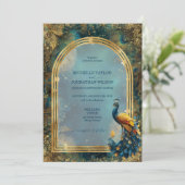 Elegant Vintage Peacock Feather Enchanted Forest 招待状 (スタンド正面)