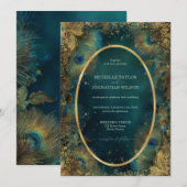 Elegant Vintage Peacock Feather Enchanted Forest 招待状 (正面/裏面)