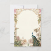 Elegant Vintage Peacock Garden Indian Wedding 出欠カード (裏面)