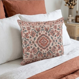 Elegant Vintage Persian Floral Warm Terra-Cotta クッション