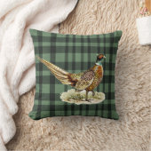 Elegant Vintage Pheasant Bird on Green Plaid クッション (ブランケット)
