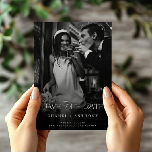 Elegant Vintage Photo & Monogram Classic Wedding セーブザデート