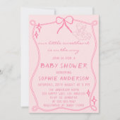 Elegant Vintage Pink Bow Baby Shower 招待状 (正面)