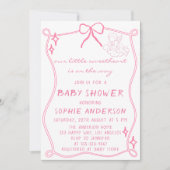 Elegant Vintage Pink Bow Baby Shower 招待状 (正面)