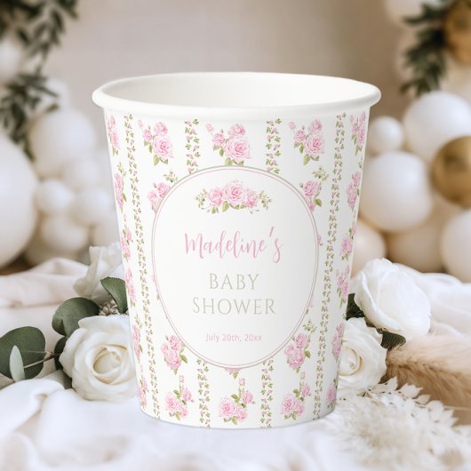Elegant Vintage Pink Rose 紙コップ