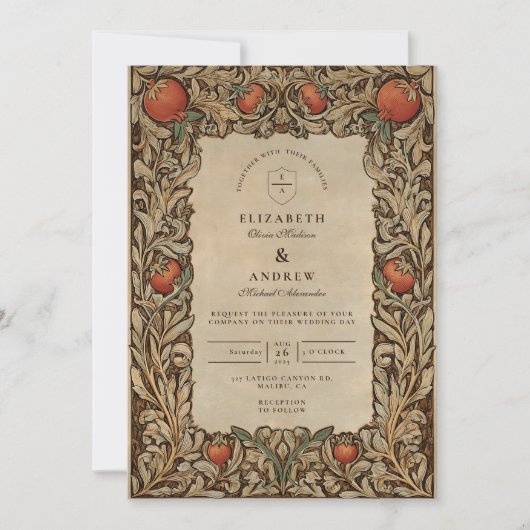 Elegant Vintage Pomegranate Wedding 招待状 (正面)