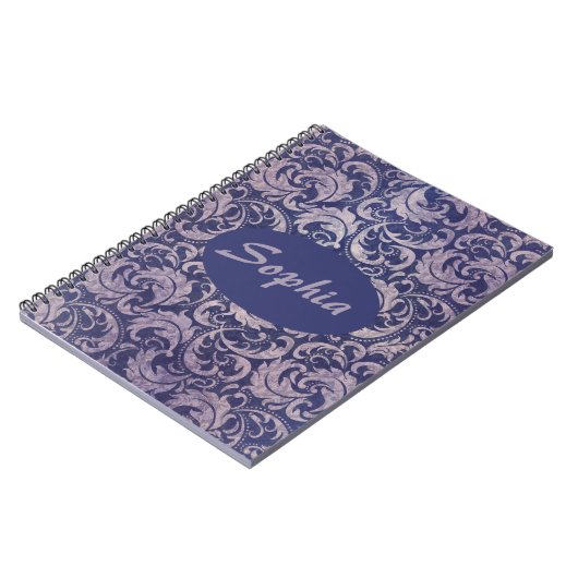 Elegant Vintage Purple Damask Pattern ノートブック (左側)