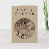 Elegant Vintage Rabbits "Happy Easter" Cute Bunny シーズンカード (正面)