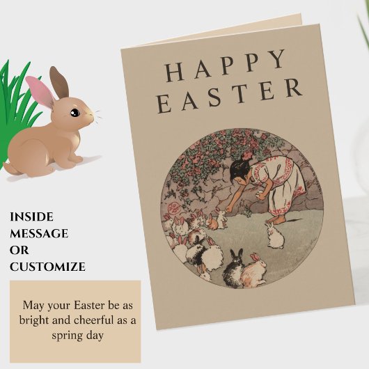 Elegant Vintage Rabbits "Happy Easter" Cute Bunny シーズンカード