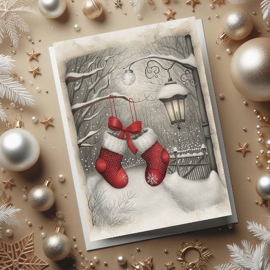 Elegant Vintage Red Christmas Stockings カード