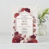 Elegant Vintage Red Floral Indian Wedding 招待状 (スタンド正面)