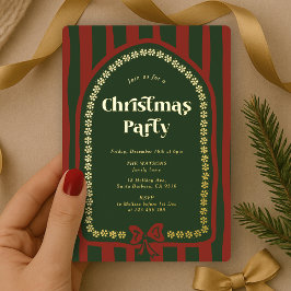 Elegant Vintage Red Green Christmas Dinner Party 箔招待状