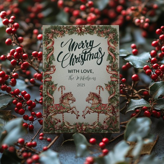 Elegant Vintage Rocking Horse Christmas シーズンカード