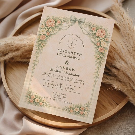 Elegant Vintage Rose Arch Wedding 招待状