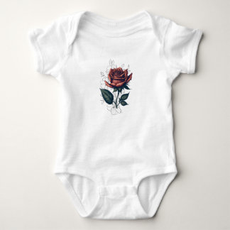 Elegant Vintage Rose – Floral Art T-Shirt Design ベビーボディスーツ