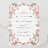 Elegant Vintage Rose Gold Floral Wedding  箔招待状 (正面)