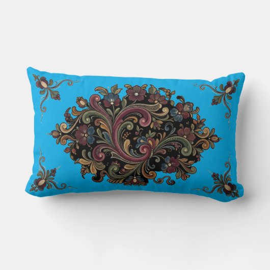 Elegant Vintage Rosemaling Patterned Pillow ランバークッション (裏面)