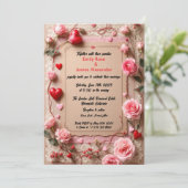 Elegant Vintage  Roses &Hearts wedding invitation 招待状 (スタンド正面)