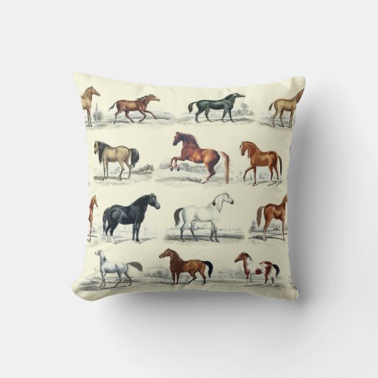 Elegant Vintage Rustic Horse Breeds Toile クッション (正面)
