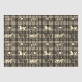Elegant Vintage Saddled Horses Brown Beige Plaid 薄葉紙
