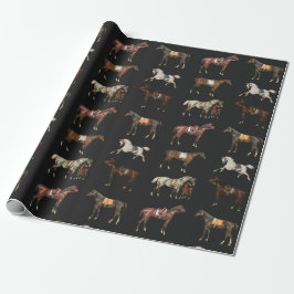Elegant Vintage Saddled Horses Brown Black ラッピングペーパー