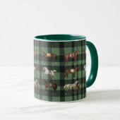Elegant Vintage Saddled Horses Green Plaid マグカップ (正面右)